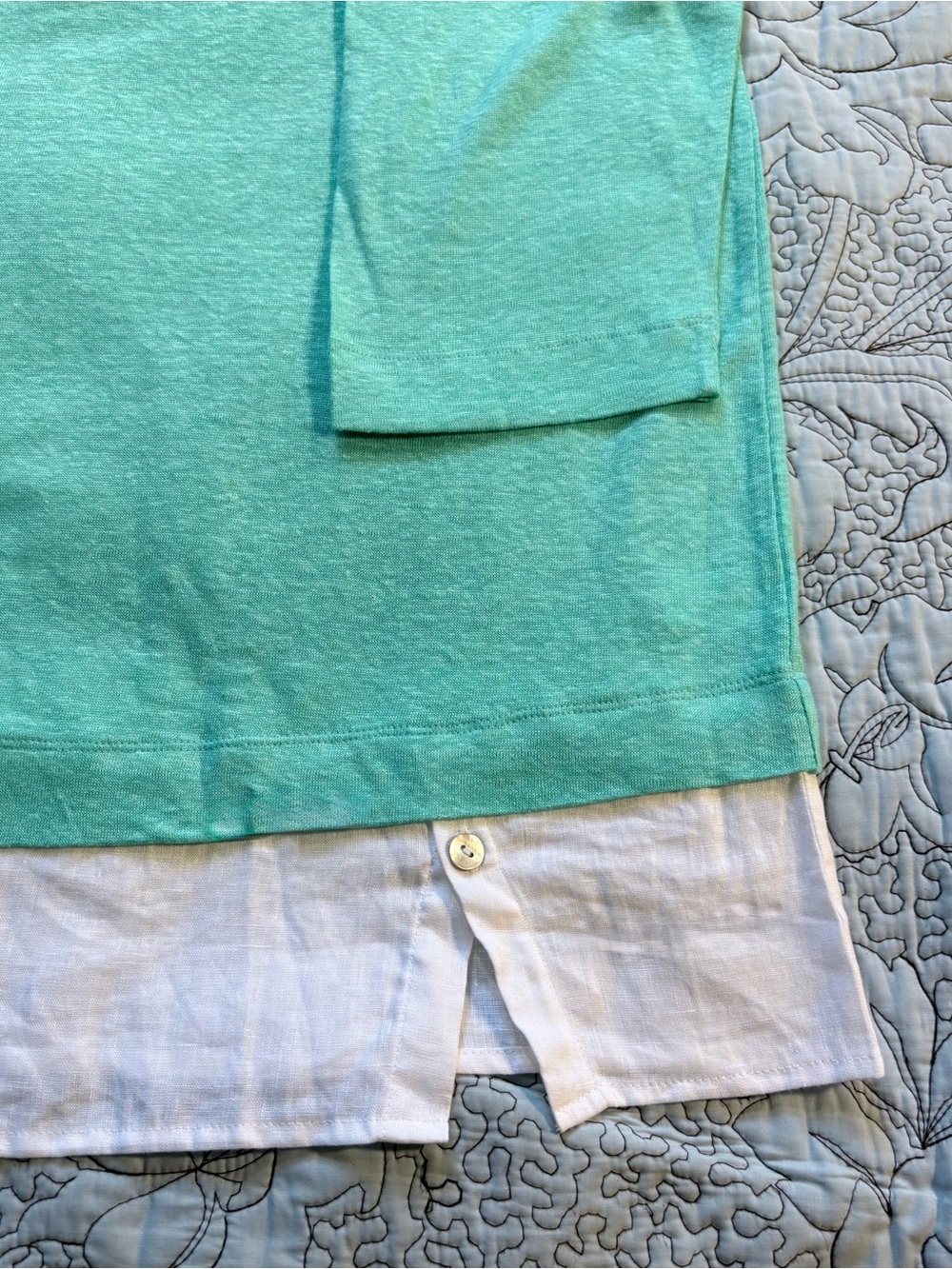 💥NWOT J.Jill Love Linen Turquoise White Layered Tunic Top 100% Linen XL💚 - Picture 5 of 10